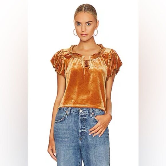 NWT Free People Terese Velvet Top in Pumpkin Pie | size XS - Picture 1 of 9